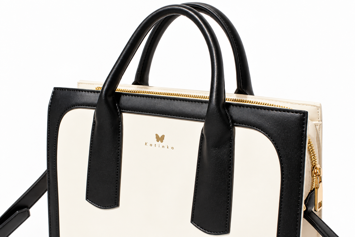 Vegan Office Bag Christine - Black & White